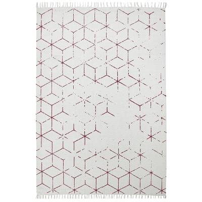 Muster Designteppich in weiß und pink mit Fransen von Heineking24